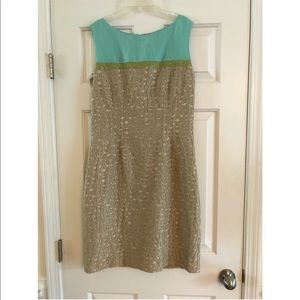 Ellie Tahari Tan and Blue Dress